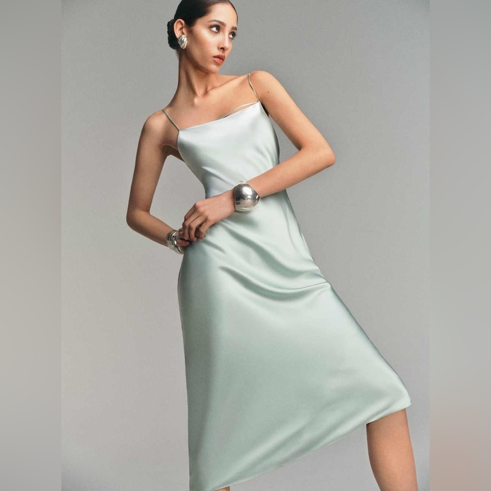 NWOT Reformation Cardi Silk Dress Elegant Mint Green Slip Dress